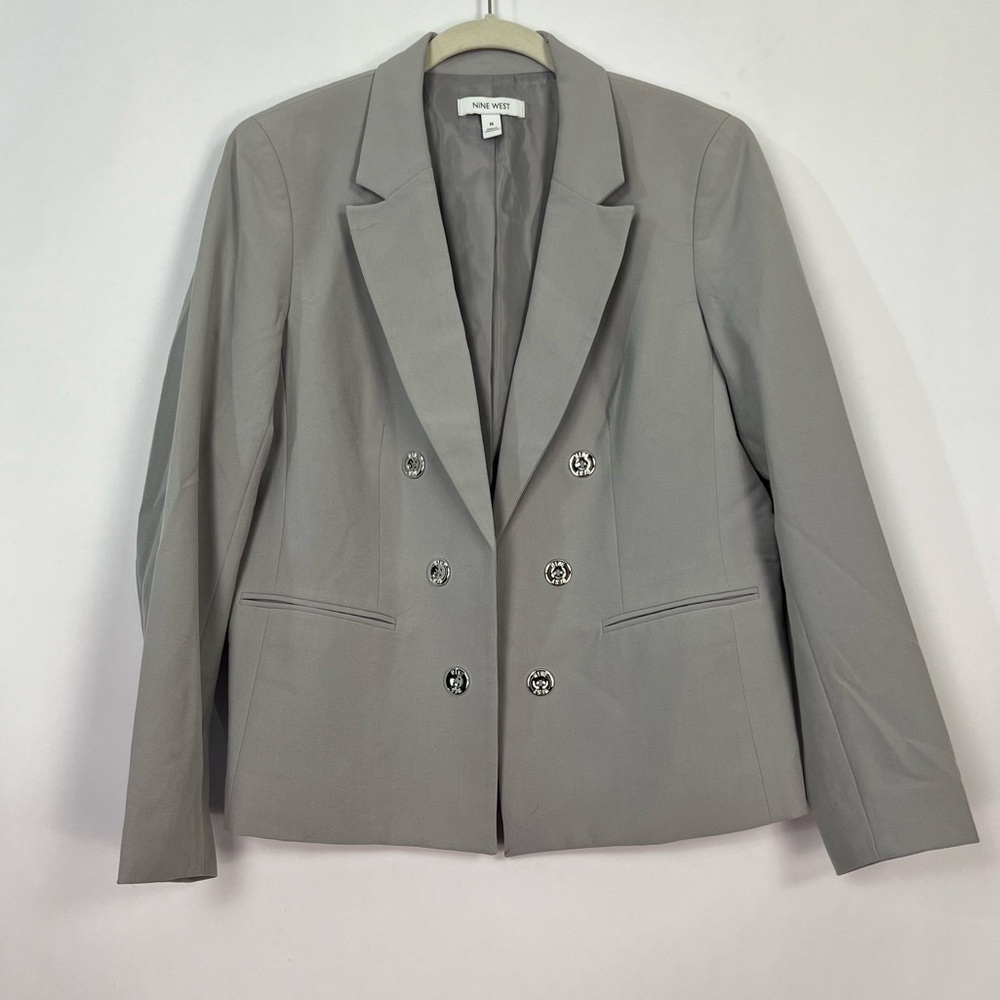 Nine West Grey Open Front Decorative Button Blazer Sz Medium
